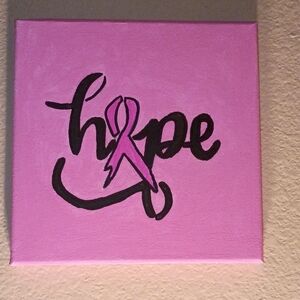 Handpainted Pink Hope Breast Cancer Ribbon Acrylic Painting Wall Decor 8x8"
